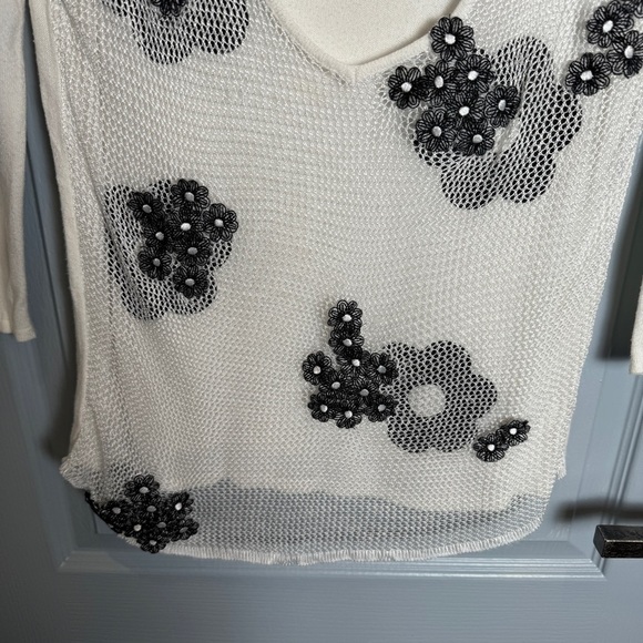 Tricotto Y2K Hippie Net Overlay Top‎ Floral 70s Retro Kidcore Funky 3/4 Sleeve L - Picture 4 of 16